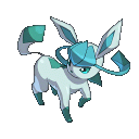Sprite of glaceon with one of its front paws raised and the dangly things on its head curved as if in motion
