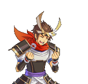 Male warrior sprite, looking very excited about something, probably overwhelming victory and plunder