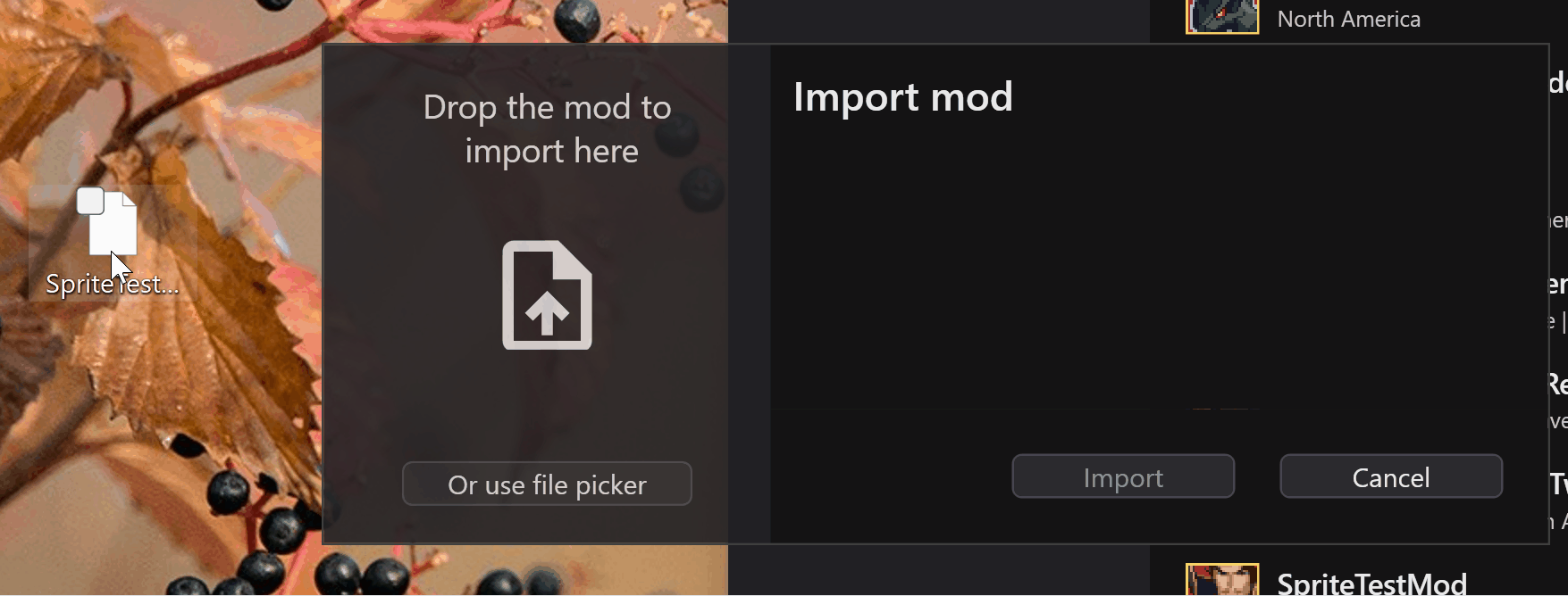 Animated image showing a mod being dragged and dropped into the RanseiLink window